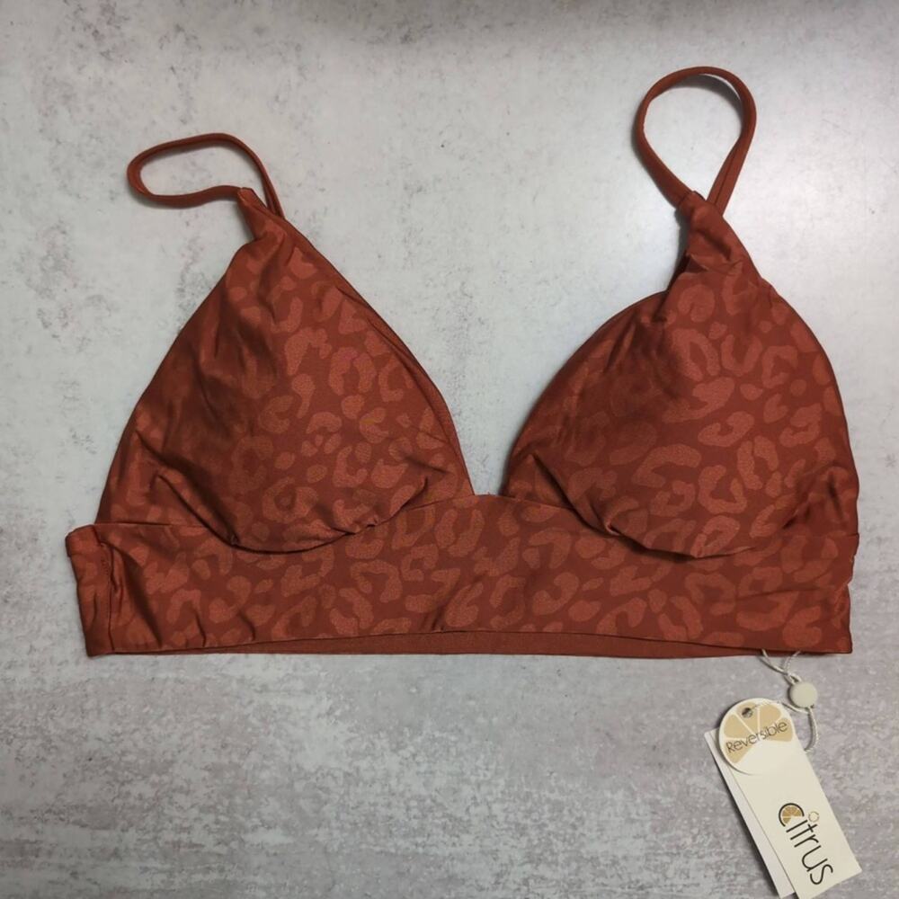 NWT Citrus Rust Orange Reversible Triangle Adjustable Animal Print Bikini Top L